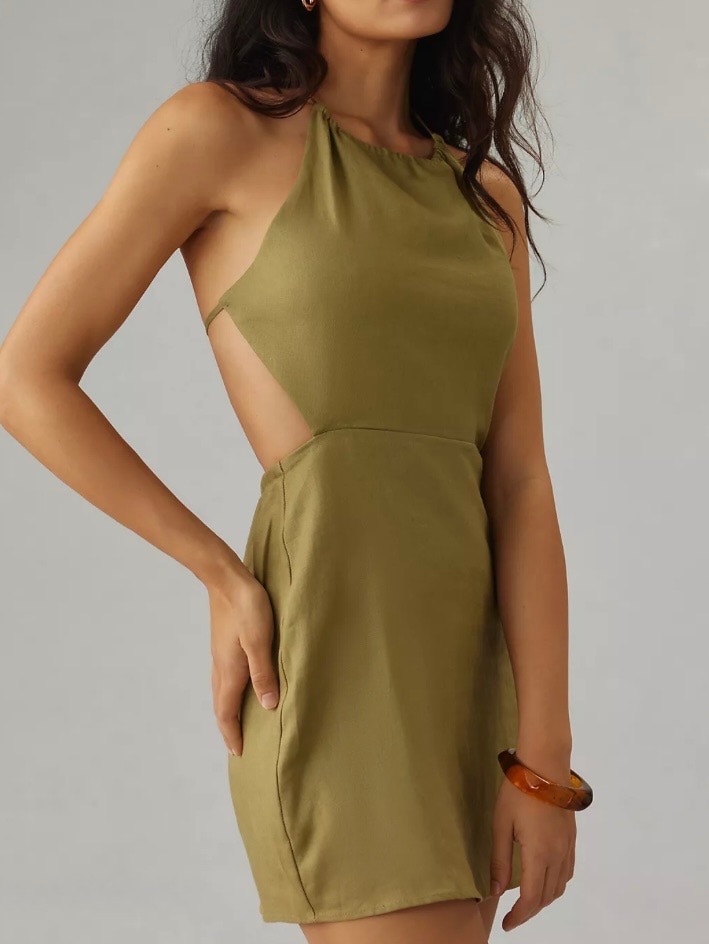 Reformation Mabli Linen Mini Dress In Green Size 10